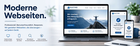 Moderne Webseiten – Responsives Webdesign für Unternehmen mit professioneller Darstellung auf Desktop, Tablet und Smartphone. Modernes Banner mit Fokus auf Benutzerfreundlichkeit, SEO, Sicherheit und optimale Darstellung auf allen Geräten.