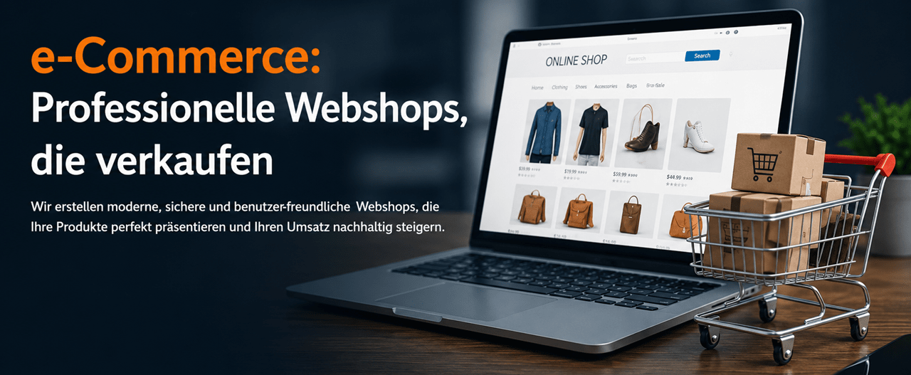 Professionelle Webshops für Unternehmen, KMU und Selbstständige Verkaufen Sie online – einfach, sicher und erfolgreich. Ein moderner Webshop ist heute weit mehr als nur ein Online-Schaufenster. Er ist Ihr digitaler Verkäufer – rund um die Uhr, an sieben Tagen pro Woche. Wir entwickeln professionelle Webshops, die nicht nur gut aussehen, sondern vor allem verkaufen. Individuell auf Ihr Unternehmen abgestimmt, be­nut­zer­freund­lich gestaltet und technisch auf dem neuesten Stand. Ob kleiner Online-Shop für regionale Produkte oder umfangreiche e-Commerce-Lösung mit tausenden Artikeln – wir begleiten Sie von der ersten Idee bis zum erfolgreichen Start.
