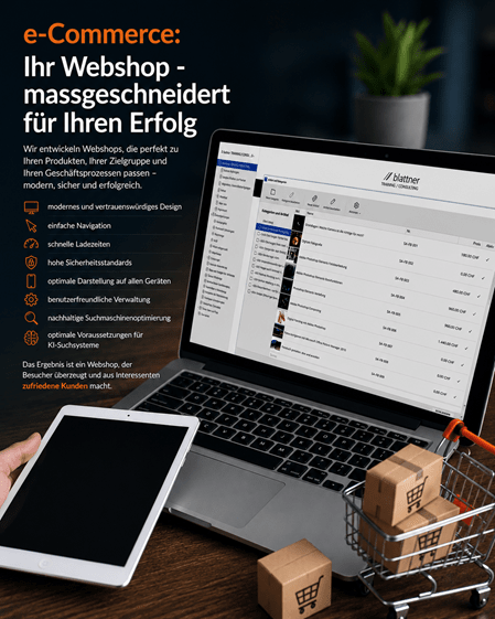 Ihr Webshop – massgeschneidert für Ihren Erfolg Jedes Unternehmen ist einzigartig. Deshalb entwickeln wir keine Lösungen von der Stange, sondern Webshops, die exakt zu Ihren Produkten, Ihrer Zielgruppe und Ihren Geschäftsprozessen passen.