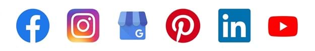 Social Media Logos: Facebook, Instagram, Google MyBusiness, Pinterrest, LinkedIn YouTube