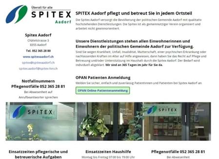 Webseite Spitex Aadorf auf Werbung-Ostschweiz